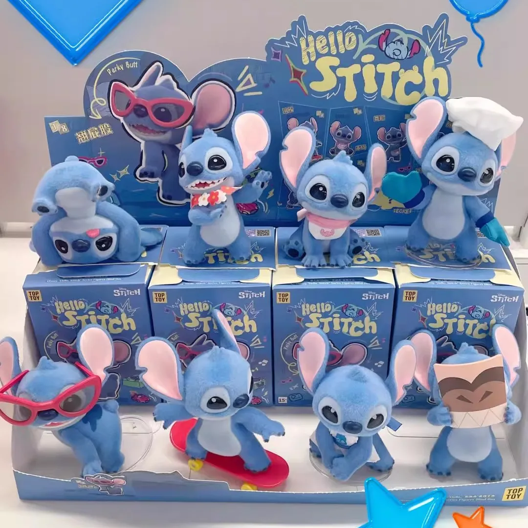 

Genuine Hello Stitch Blind Box Kawaii Anime Disney Stitch Flocking Mystery Surprise Box Figure Trendy Toy Model Trend Customized