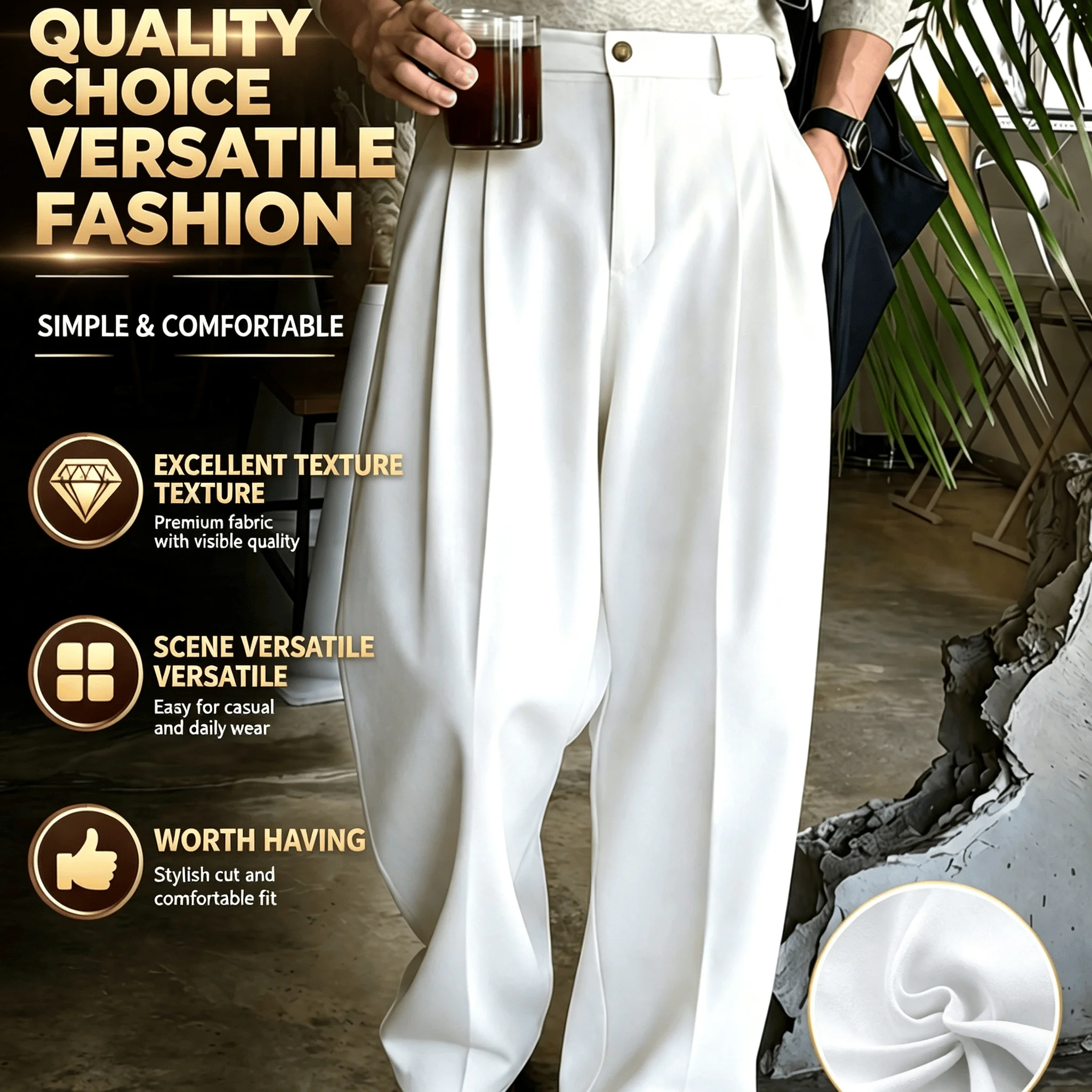 2025 New Men Straight Pants Fashion Korean Loose Suit Trousers Casual Draped Baggy White Wide Pant Male Streetwear