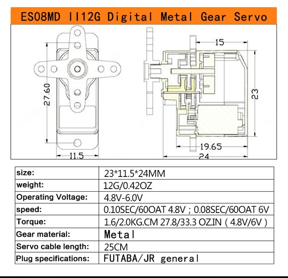 2026 EMAX ES08MDII ES08MD II Metallgetriebe Digital Servo – besser als SG90 ES08A ES08MA MG90S – für TREX 450 Helikopter, Flugzeuge, RC-Roboter – Detail 10