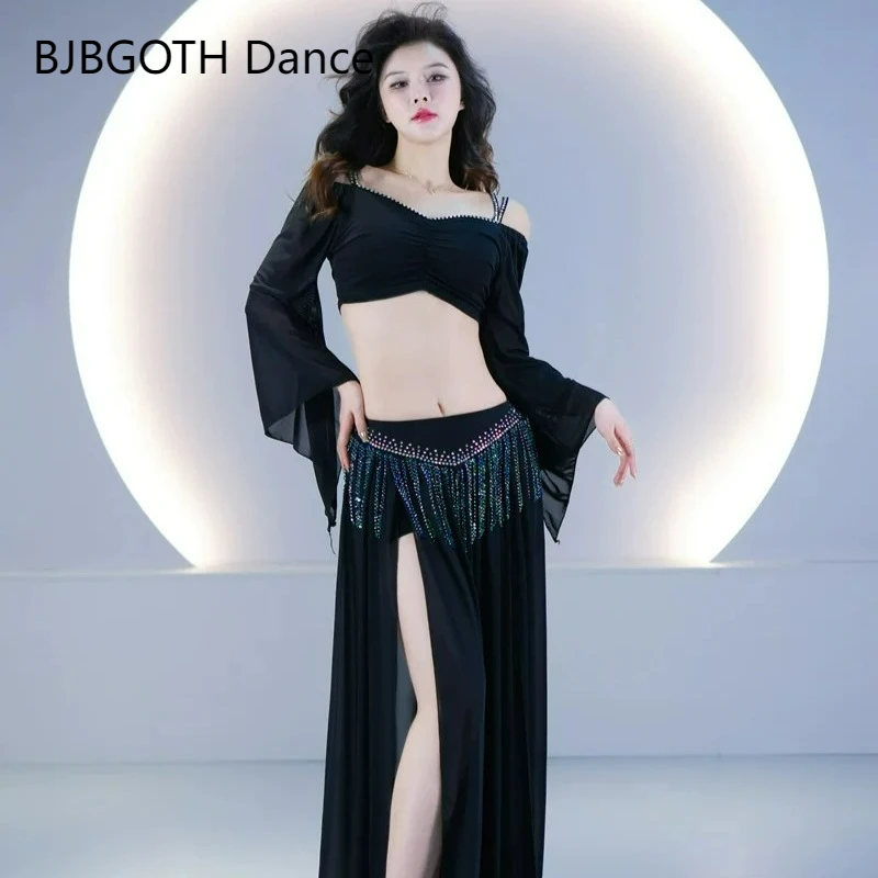 Belly Dance Costume Women Colorful Top And Tassel Mesh Skirt Full Set For Adult Stage Performance Personal Practice Clothes M-XL