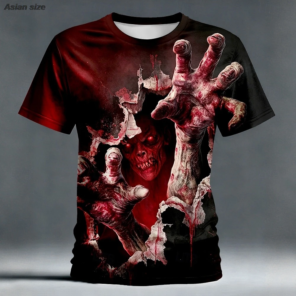 Halloween Men's Skull Optical Illusion 3D T Shirt Short Sleeve T shirt 3D Print Crew Neck Shirt Horror Club Party Streetwear