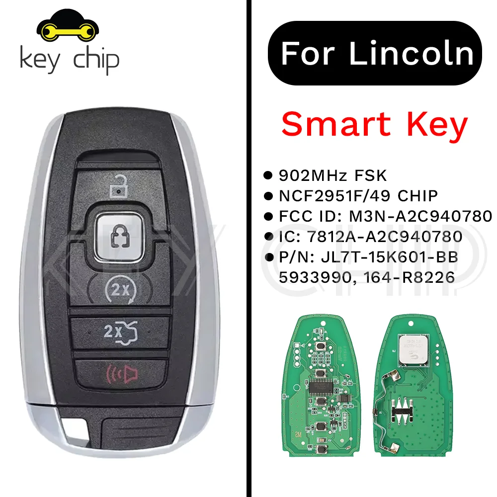 

Смарт-ключ M3N-A2C940780 для Lincoln Navigator 902 МГц FSK NCF2951F/49 ЧИП 7812A-A2C940780 JL7T-15K601-BB 5933990 164-R8226