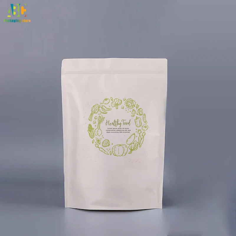 Customized White Kraft Paper Bags, Dried Fruit Coffee Candy Tea Gift Packaging Pouch, Stand Up Zip Lock Bag, Print Logo