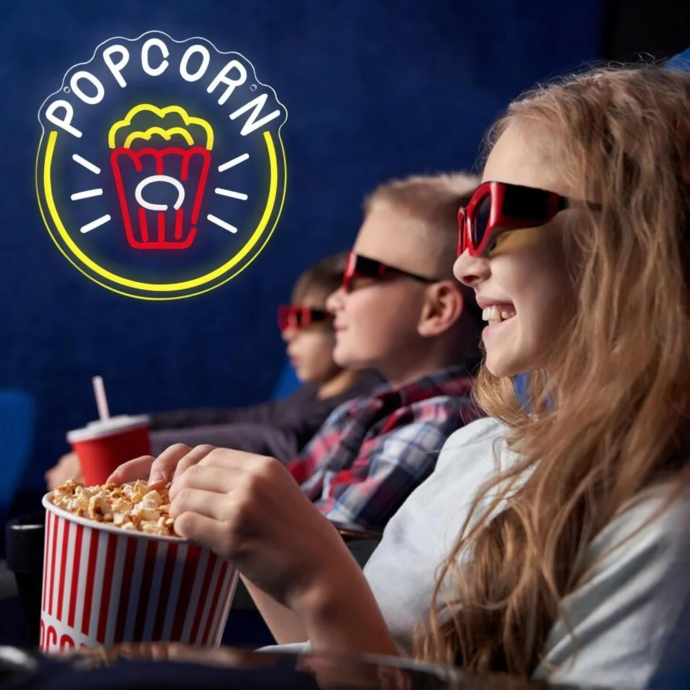 Popcorn Neon Sign,Dimmable LED Neon Light Home Theater Decor,for Popcorn Themed Party Kitchen Snack Decor,Gifts for Movie Lovers