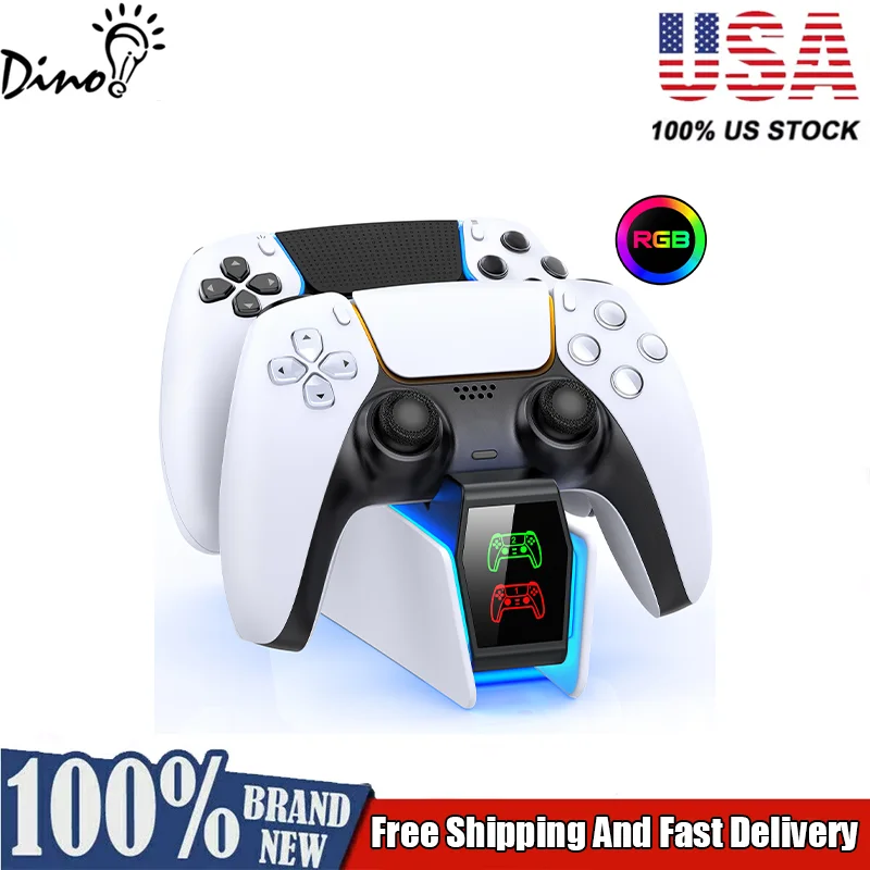 DinoFire Dual Fast Charger for PS5 Wireless Controller Stand for Sony PlayStation 5 Gamepad DualSense controller Charging Base