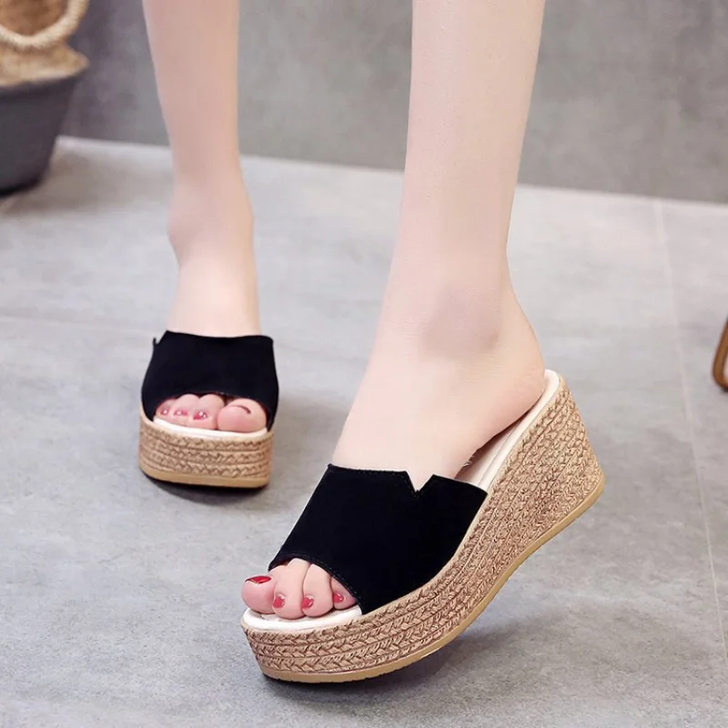 Platform Sandals Women 2023 New Fashion Wedge Shoes Ladies High Heels Thick Bottom Mules Summer Casual Female Slip on Slippers