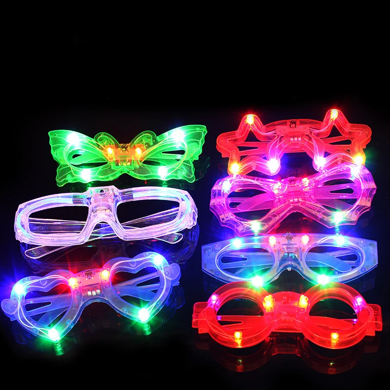 Novelty Funny Light-up LED Glasses Round Butterfly Glasses Various Shapes Children's Light-up Flashing Glasses Party Decorations