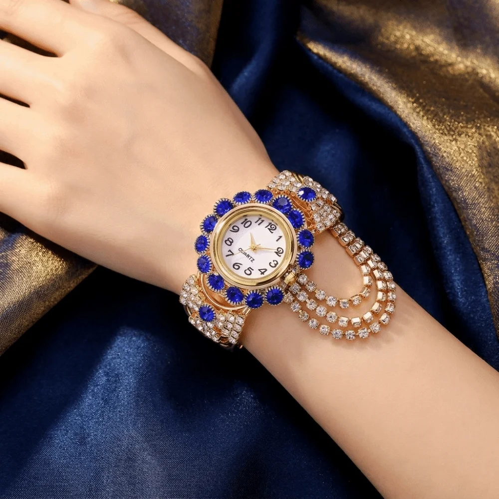 Rose Gold Ladies Wristwatch Stainless Steel Shiny Rhinestone Rose Gold Bracelet Watch Quartz Movement Lightweight
