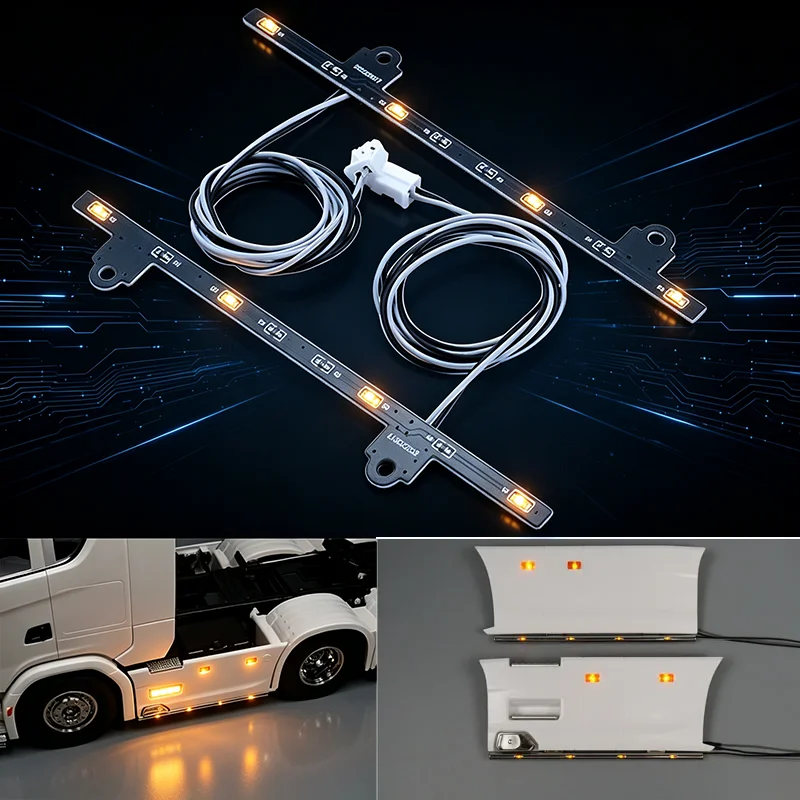 1:14th Scale LED Side Skirt Light Board Upgrade Lighting for Tamiya RC Dump Truck for SCANIA 770S 6×4 56368 Car Accessories