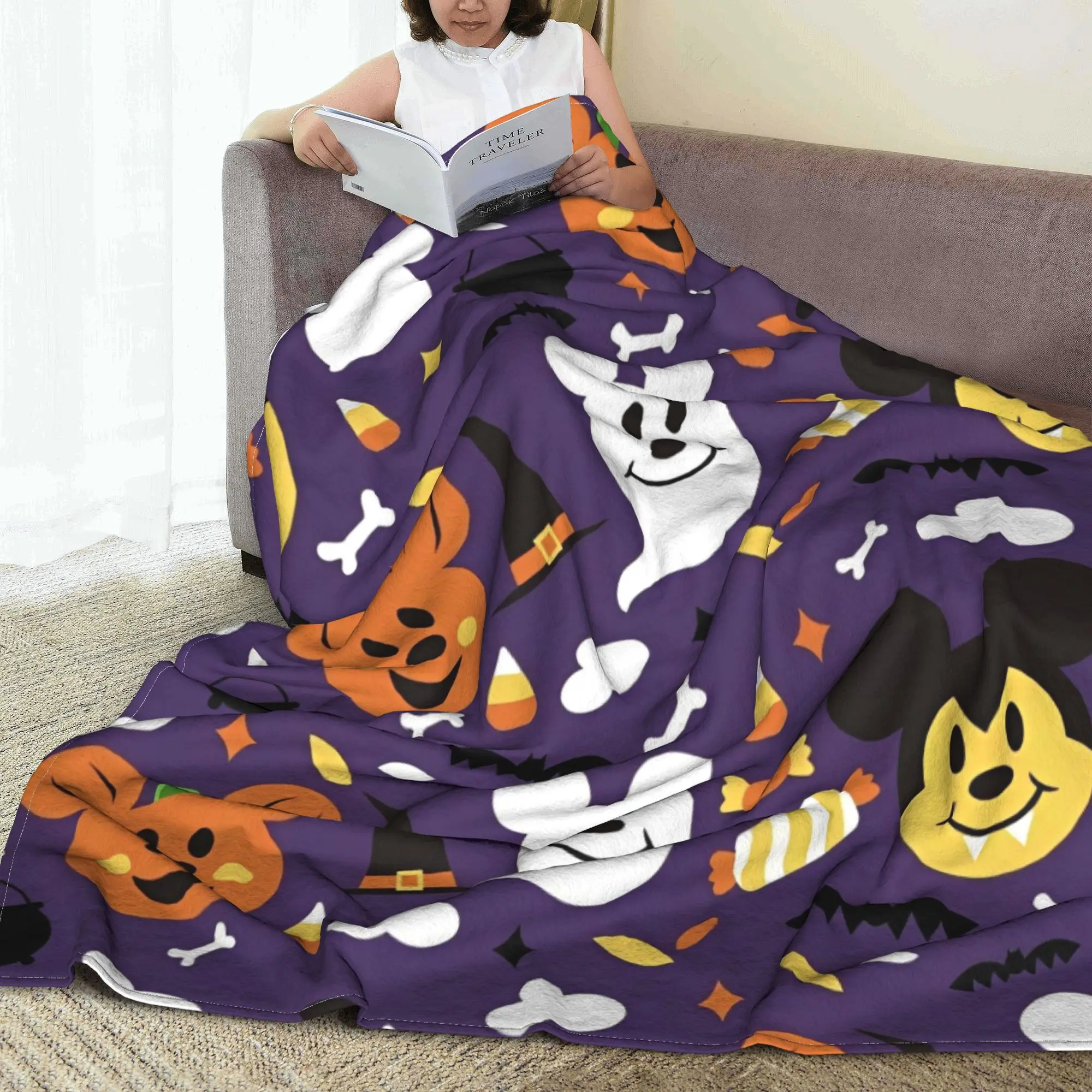 Mickey Mouse Halloween Pumpkin Blankets Flannel Decoration  Breathable Super Warm Throw Blankets for Bed Couch Rug Piece