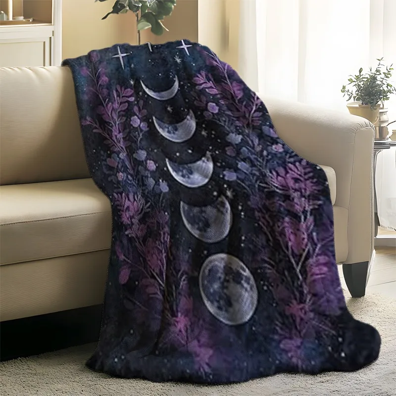 Dark Moon Phases Blanket Celestial Witch Gothic Throw,Lightweight Soft Fleece, Mystery Cabin