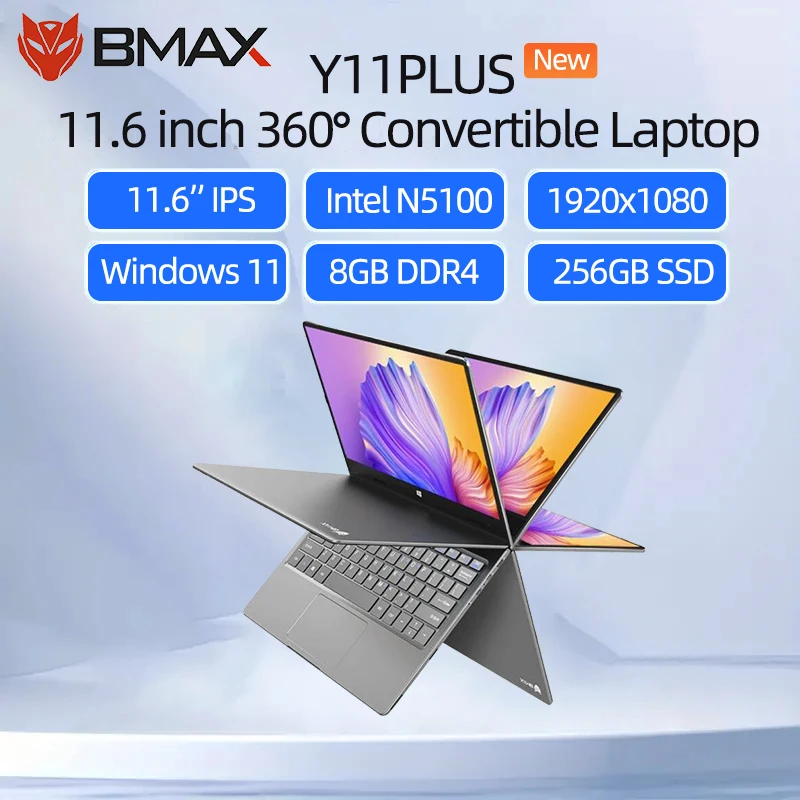 タッチスクリーン付きBMAX-Y11プラップトップ,11.6インチ,360度,intel n5100,8GB RAM, 256GB SSD, Windows 11 os,ノートブック,ゲームPC