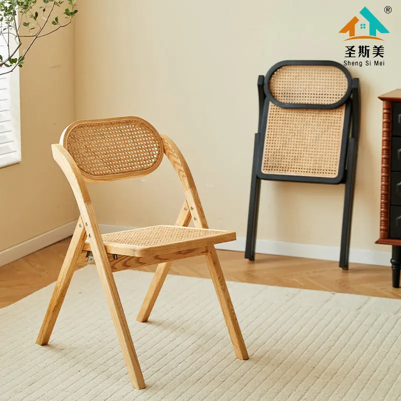 Foldable Chair Home Use Wicker Solid Wood Stool Backrest Dining Chair Stackable Chair Small Spaces Sillas Comedor Furniture