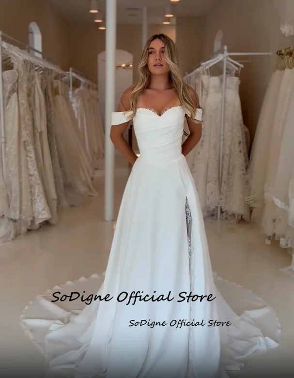  SoDigne a-line فساتين زفاف بدون أكتاف بدون أكمام من الساتان/الدانتيل فستان الزفاف 2026 فستان العروس vestidos de novia مخصص #2