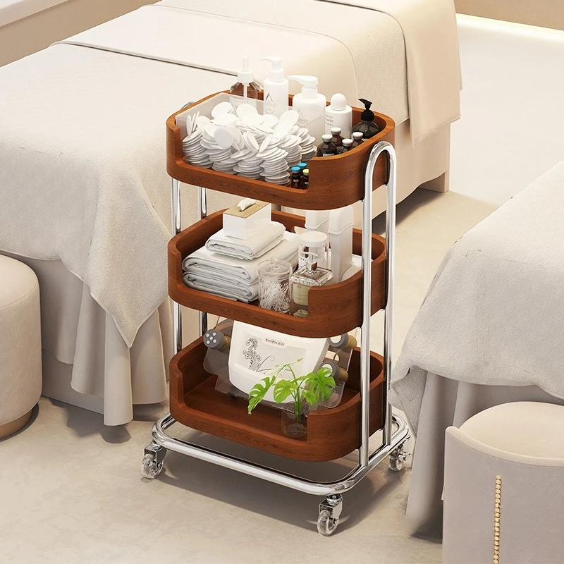 Solid Wood Storage Holders Living Room Storage Racks Modern Movable Side Table with Wheels Creative Multilayer Organize Racks