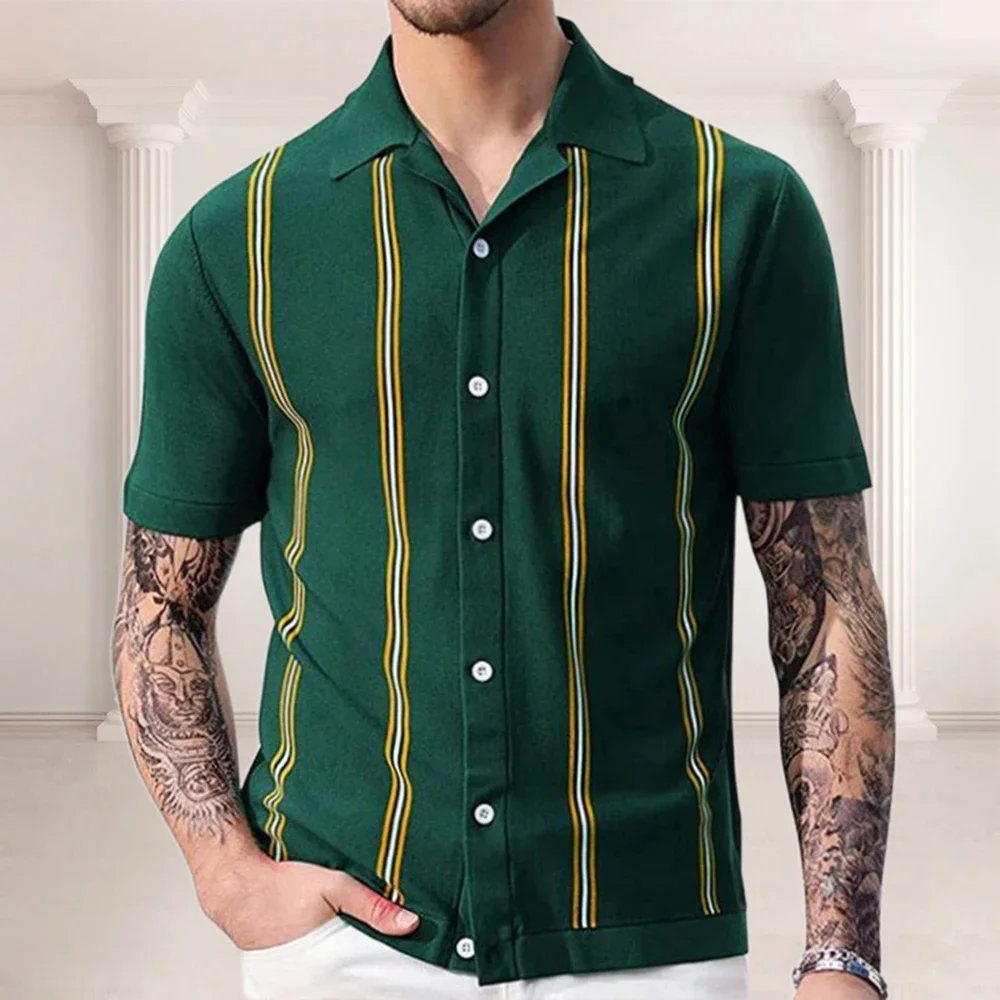 Luxury High Quality Polo Shirt For Men 2024 Spring And Summer Stripe Pattern Thin Breathable Short Sleeve Knitted Golf Wear