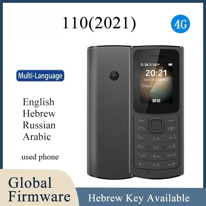 Finland Made Unlocked 110 (2021) 4G Version mobile phone with Hebrew Key 1.8 ''Dual SIM 120x1601020 mAh Battery Used Phone