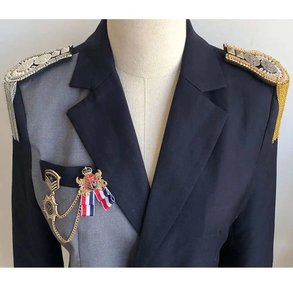 Pin Tassel Chain Epaulettes Alloy Detachable Tassel Epaulet Breastpin Metal Gold Brooch Jewelry Western-style Clothes