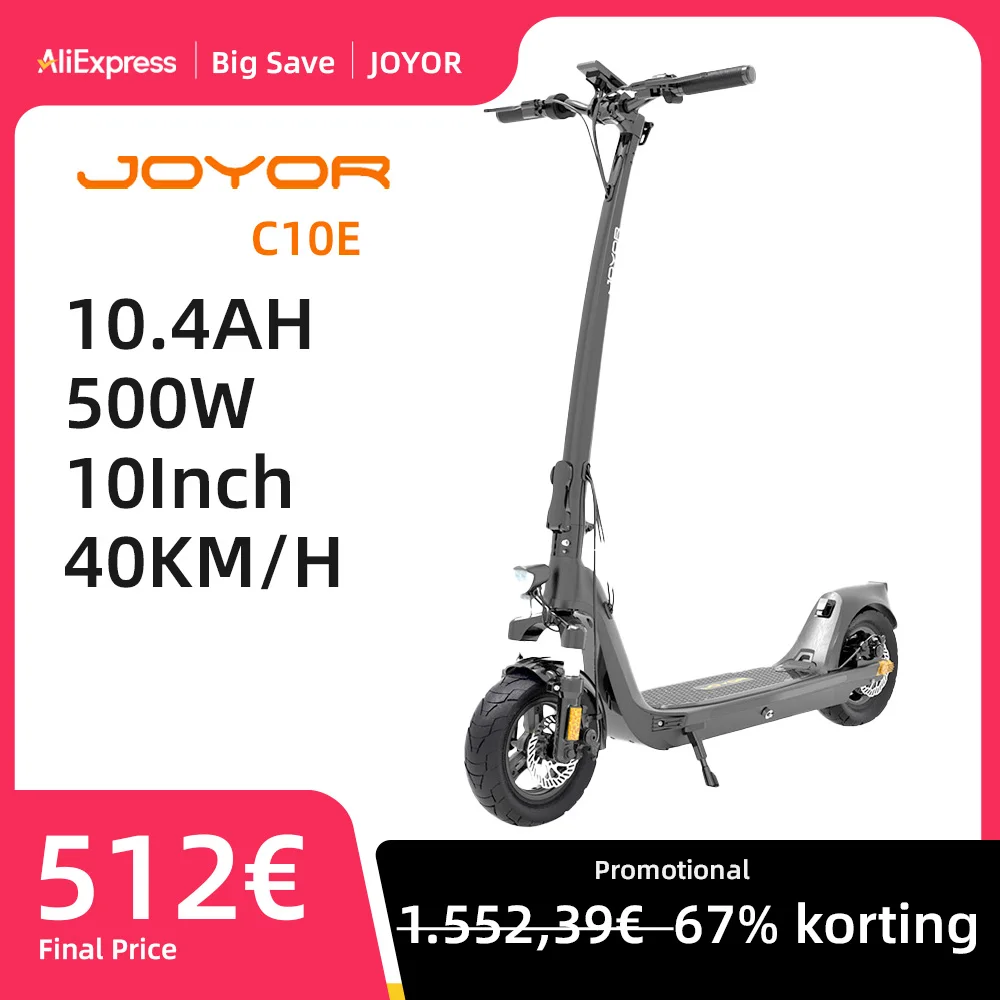 JOYOR C10E Electric Scooter with ABE Certification 500W Motor 10-inch Pneumatic Tire 48V 10.4Ah Removable Battery for 40km Range