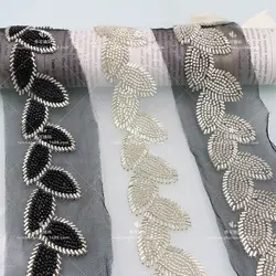 Leaf Pattern Machine-embroidered Beaded Lace Trim Heavy Duty Nail Bead Fur Clothing Decoration Wedding Dress DIY Accessories