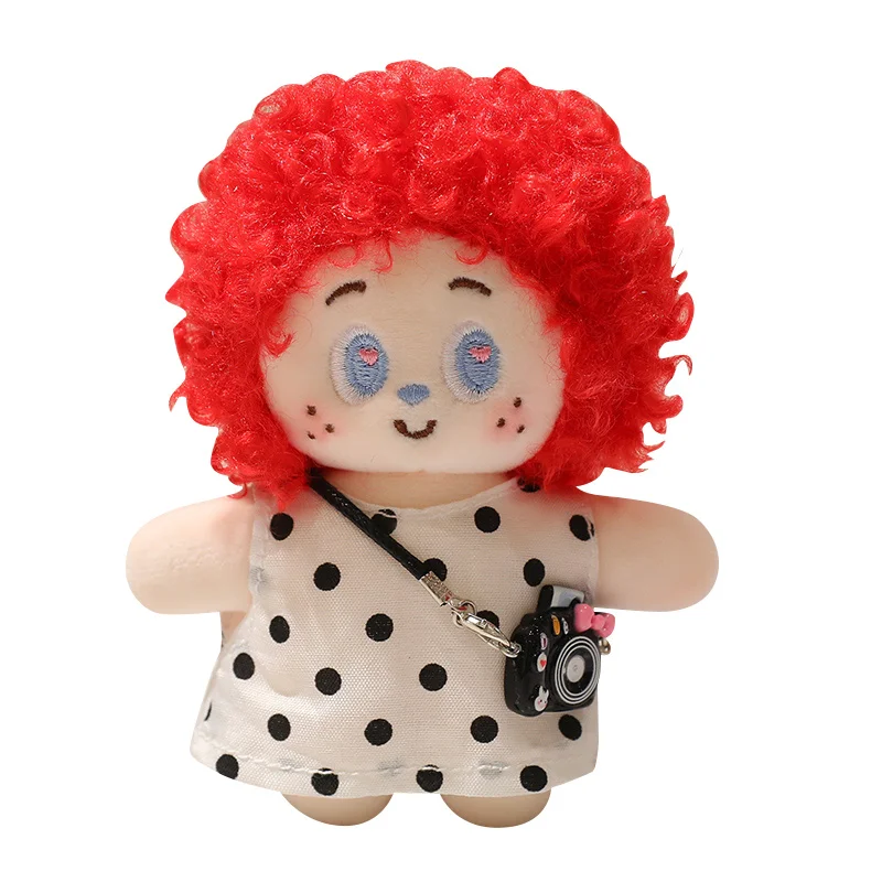 Cute Curly Hair Baby Doll Keychain Mini Dress Up Plush Pendant With Camera Accessory Kawaii Bag Charm Girl Birthday Gift
