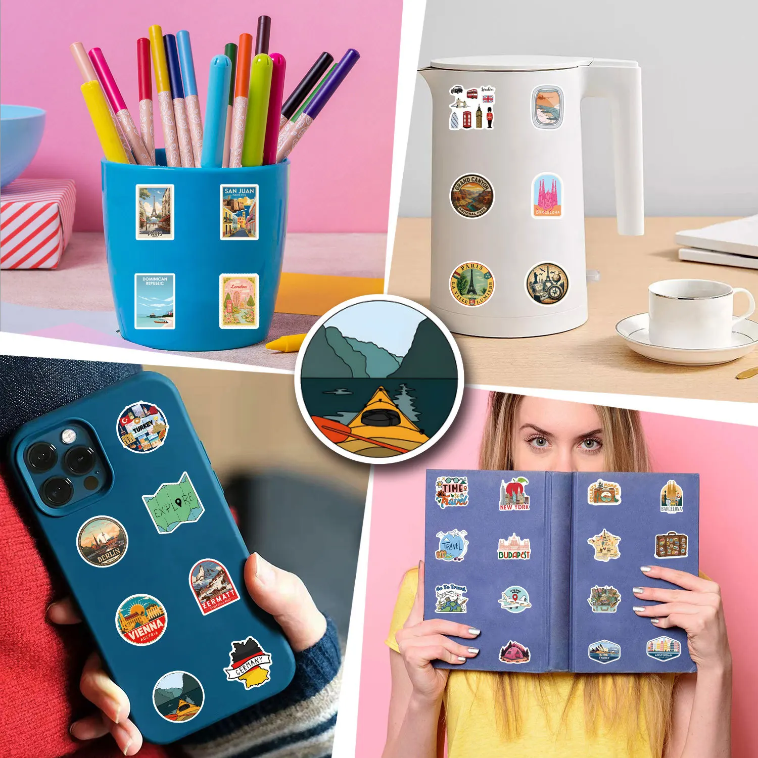 120pcs Cartoon Travel Famous Architecture Travel Waterproof Stickers