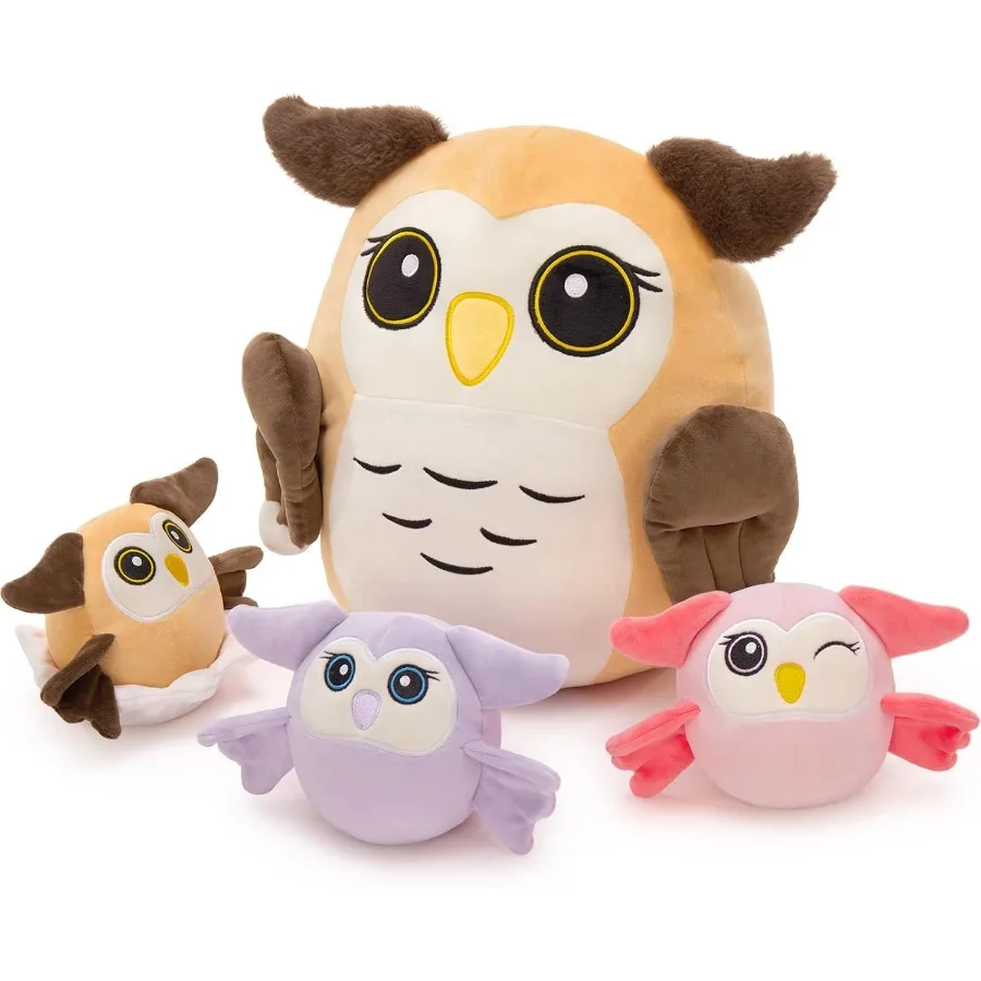 

МаоGoLan Сова Мягкие игрушки с младенцами внутри Ультрамягкая плюшевая подушка с совой и 3-мя очаровательными детскими совами Plushie Squishy Stu