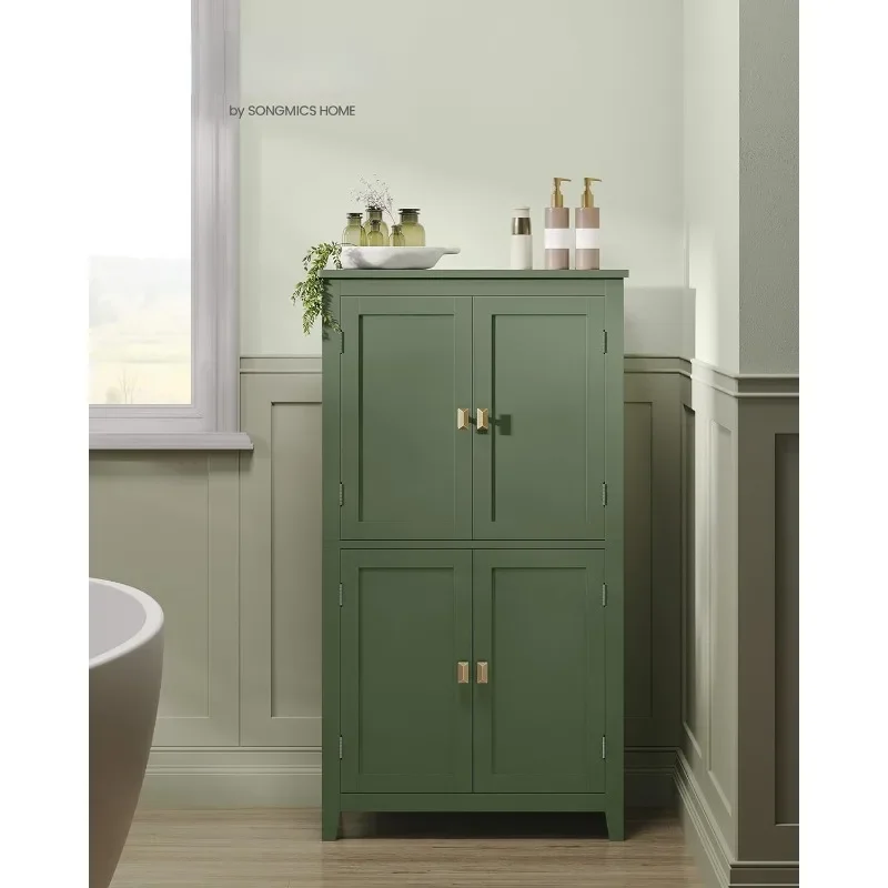 Напольный шкаф для хранения в ванной, отдельно стоящий шкаф с 4 дверцами, регулируемые полки, 11,8x23,6x43,3 дюйма