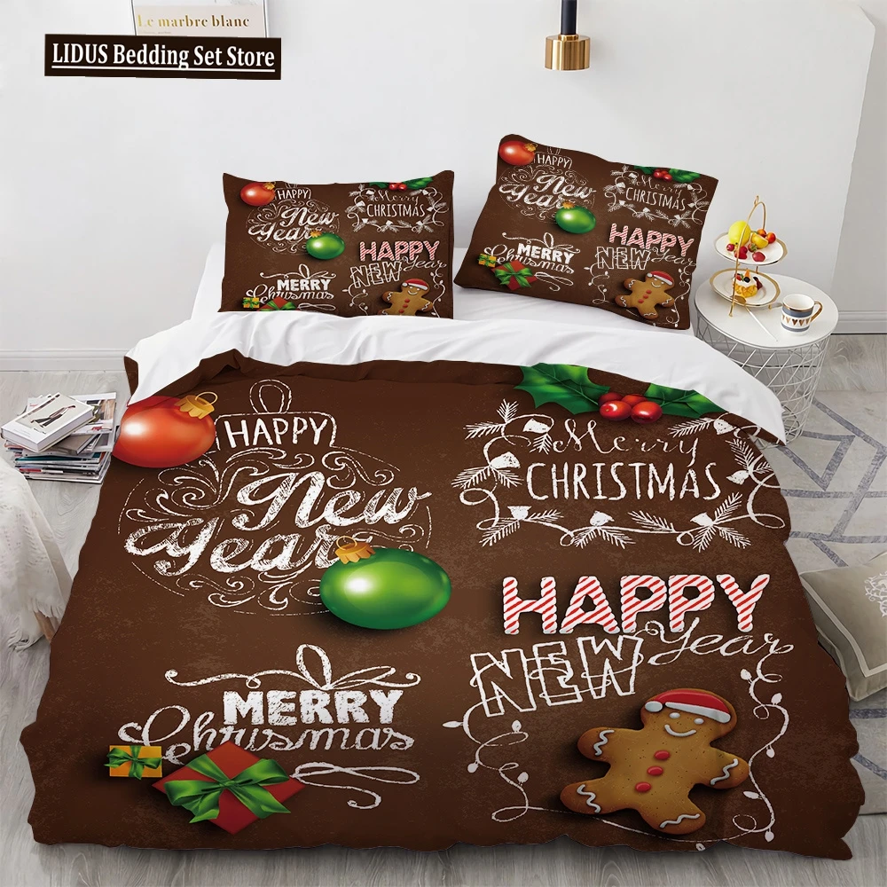 

Merry Christmas Printed Duvet Cover Set For Kids Teen Christmas Gift Party Polyester Bedding Set With Pillowcase King Queen Size