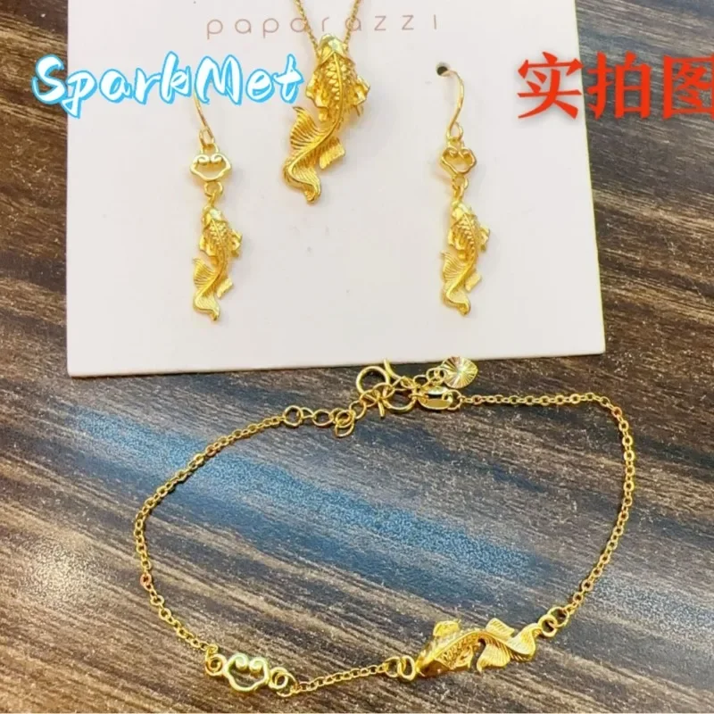 

Набор украшений Sparkmet Koi из 24-каратного золота 9999 пробы: серьги, ожерелье, браслет с крупной рыбой, крабом и маленькой золотой рыбкой, серия «Карп»