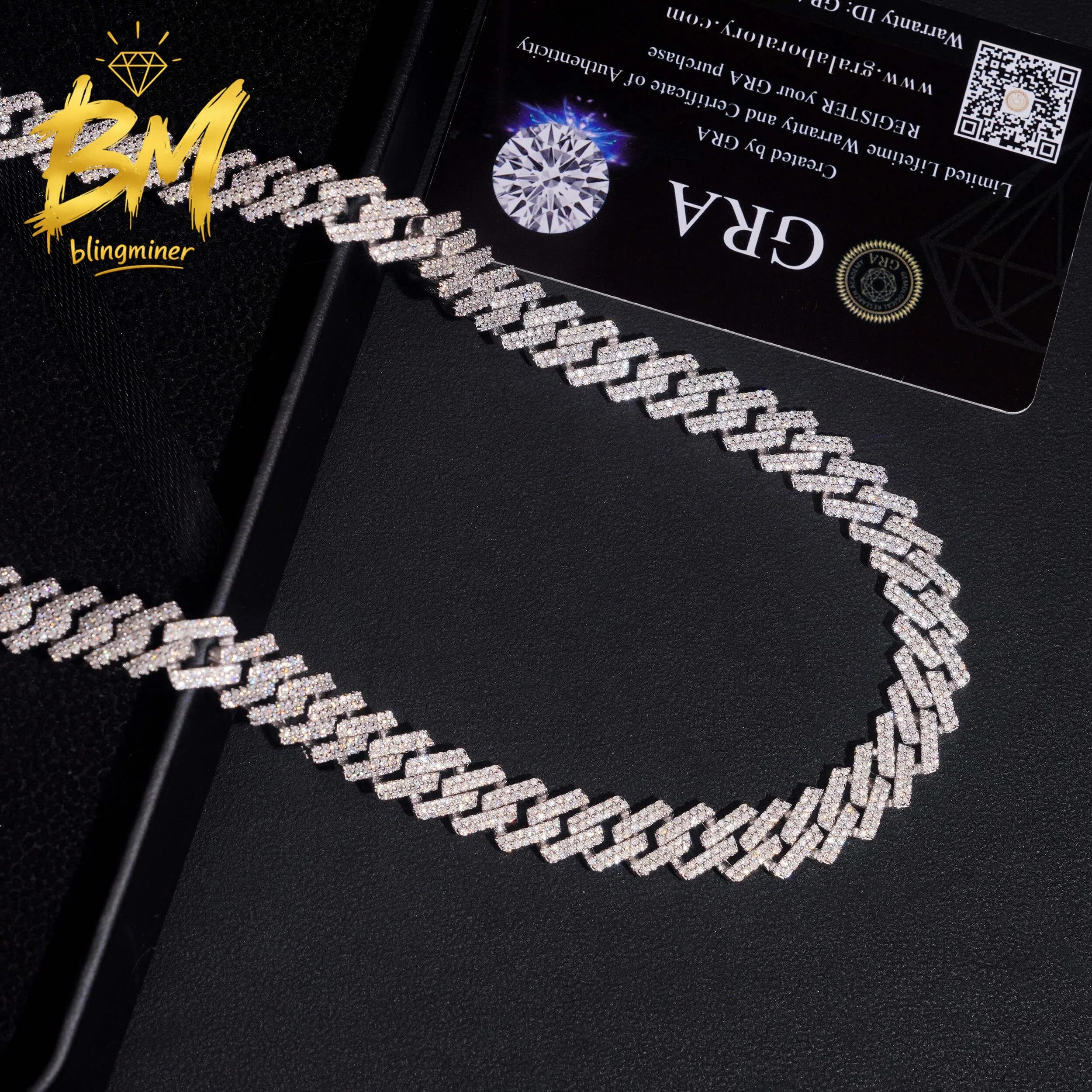 Blingminer s925 Silver 10mm Two Rows VVS Moissanite Cuban Link Chain Iced Out Necklace For Men Jewelry Pass Diamonds Tester