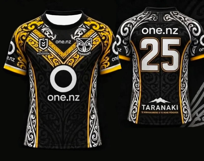 Men's Warriors 25 Rugby Jersey Black Red Gold Maori Tribal Print Short Sleeve Sport Mesh Y2K Oversized Loose Top FamilyMatching