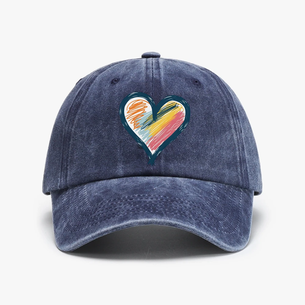 Hand Painted Heart shaped DesignWashed hat Old Spring And Summer Baseball Hat Women's Thin Couple Soft Top Cap Men's Tide