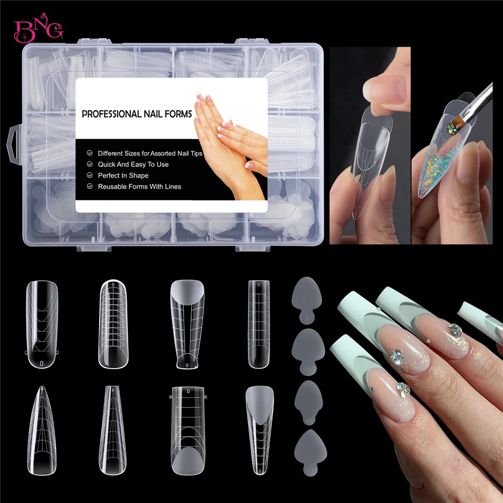 288pcs Dual Form Nail Mold Kit with French Silicone Sticker Reusable Dual System Molds for Nail French Line Guides Manicure Tool