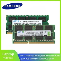 แรมซัมซุง memoria แล็ปท็อป1/2ชิ้น DDR3 8GB 4GB 1333MHz 1600MHz 1866MHz PC3-10600 SO-DIMM 12800โน๊ตบุ๊ค14900 1.5V PC3 memoria