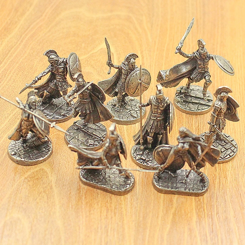 【L】1PCS Ancient White Brass Spartan Rome Knight Figurines Miniatures Vintage Soldiers Model Statue Desktop Ornament Gift