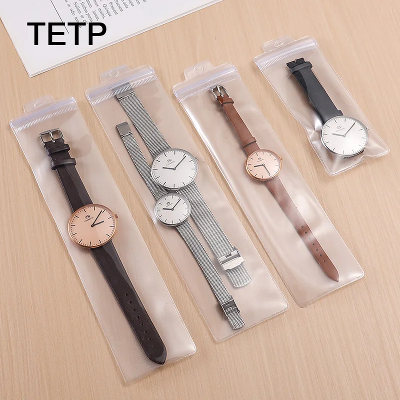 TETP 100pcs Thickened hanging hole Rectangular Self-Sealing PVC Bags Watch Accessories Pen Dust-Proof Plastic Bag for Storage