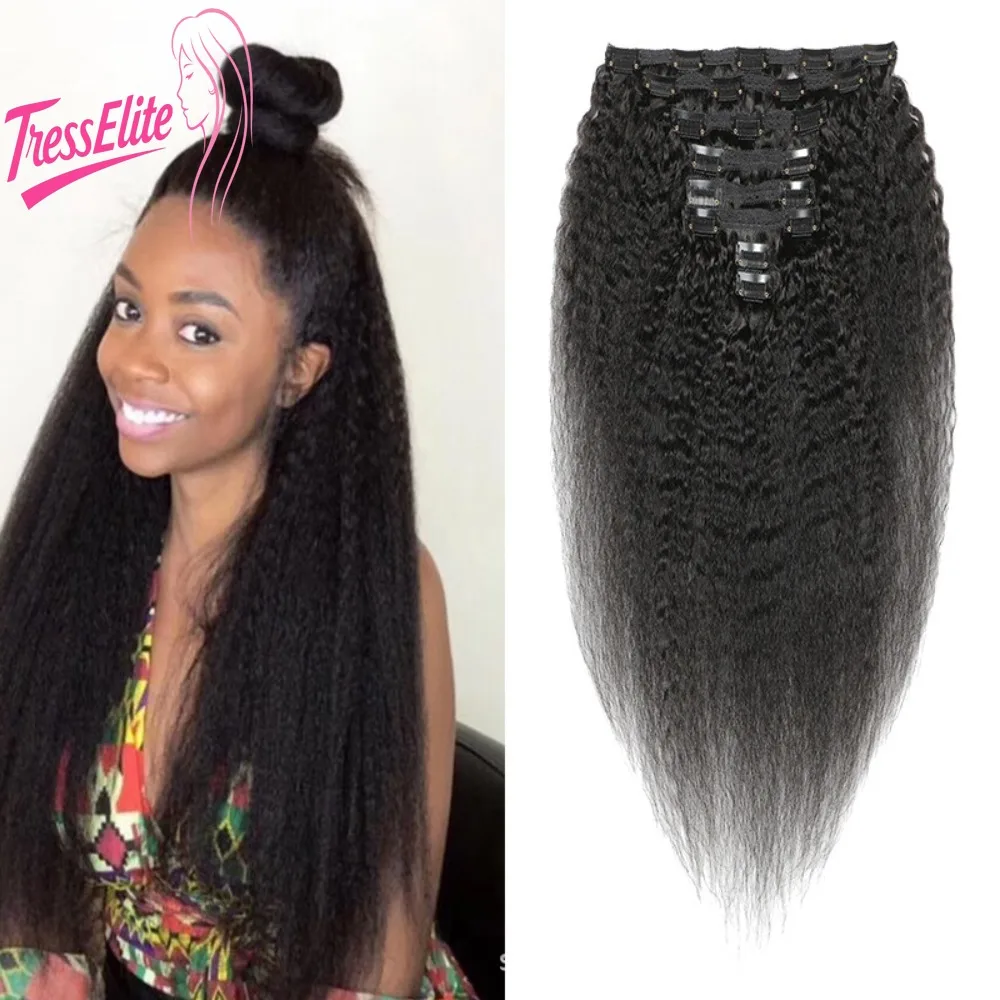 

Real Person Hair Clip Hair Kinky Straight Clip in Hair Extension 8-piece Set Sleek Look Easy Clip Installation High Quality