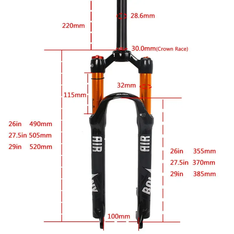 BOLANY Bicycle Fork 26/27.5/29 Inch Mountain Bike Fork Ultralight Air Suspension MTB Forks 100mm Travel Fit Disc Brake