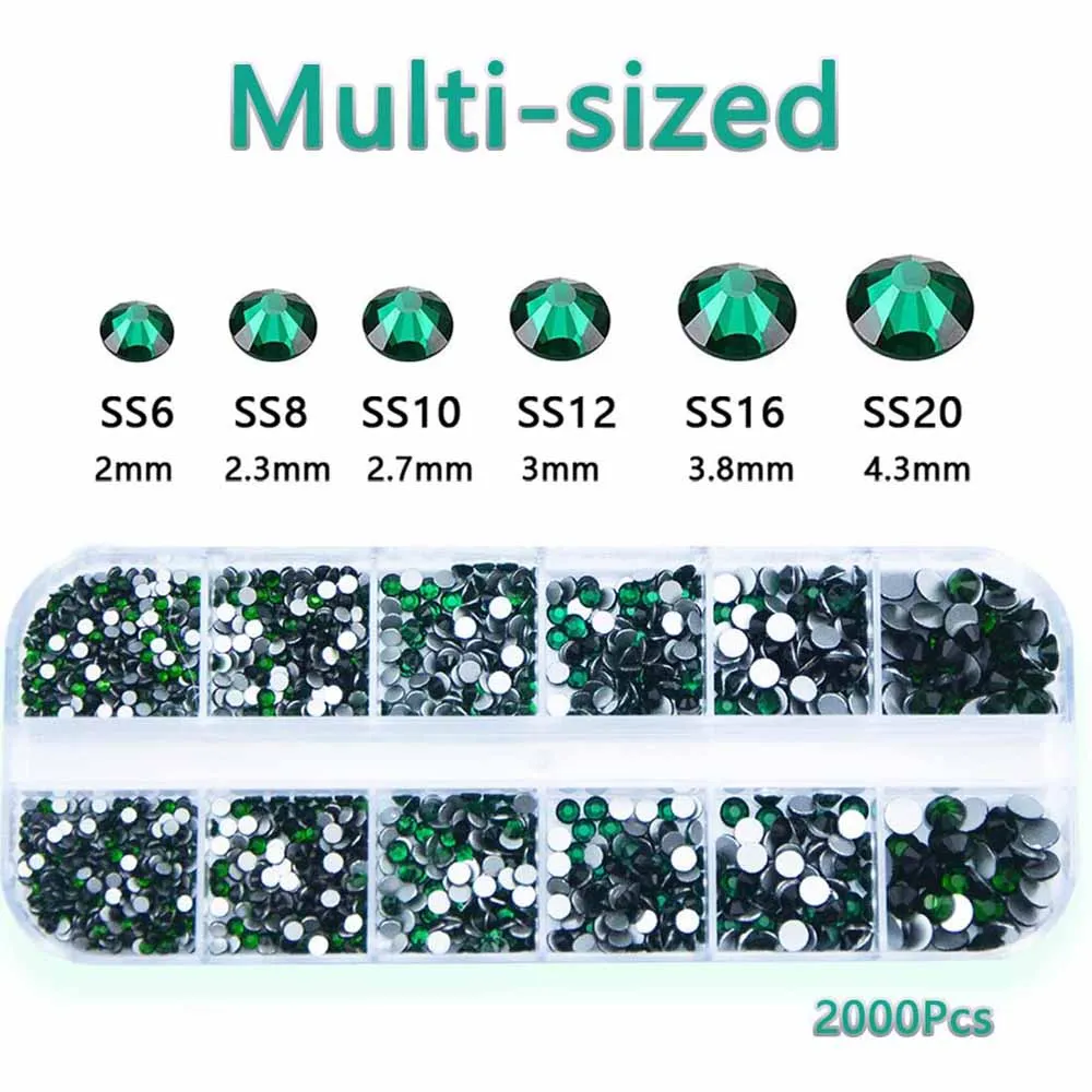 เพชรตกแต่งเล็บ 12Grid 3D สไตล์เรโทร สีเขียว ขนาดผสม รูปทรงกลม สี่เหลี่ยม ใส แบบกระจก สำหรับตกแต่งเล็บลายหัวใจ ดาว และคริสตัล