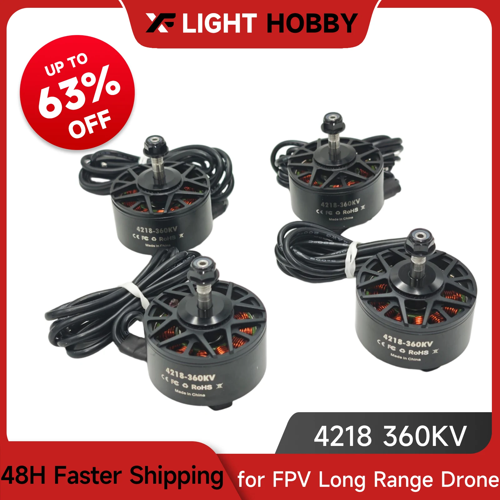 

XFlight Hobby 4pcs 4218 360KV Brushless Motor for 13-15 inches FPV Drone 6-12S Helicopter RC Motor for RC Airplane Fixed-Wing