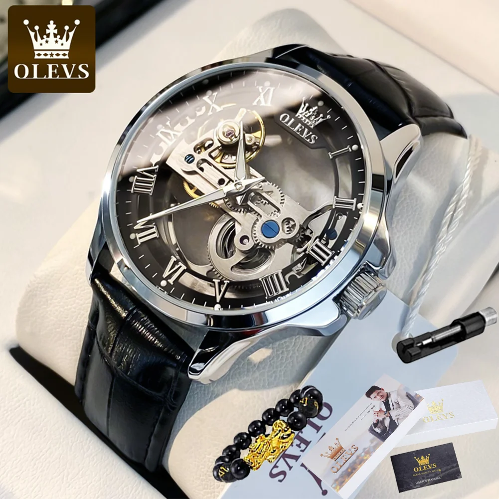 

OLEVS 6661 Luxury Men's Automatic Mechanical Watch Classic Business Sports Skeleton Waterproof Watch Leather Strap Reloj Hombre