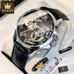 OLEVS 6661 Luxury Men's Automatic Mechanical Watch Classic Business Sports Skeleton Waterproof Watch Leather Strap Reloj Hombre