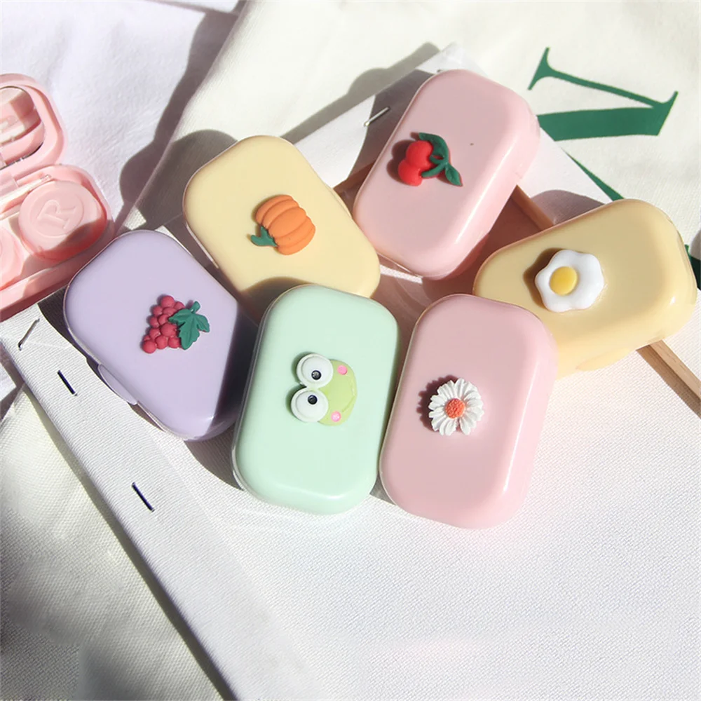 Mini Contact Lens Case With Mirror Candy Solid Color Women Portable Cute Square Lovely Eyes Contact Lens Container Box