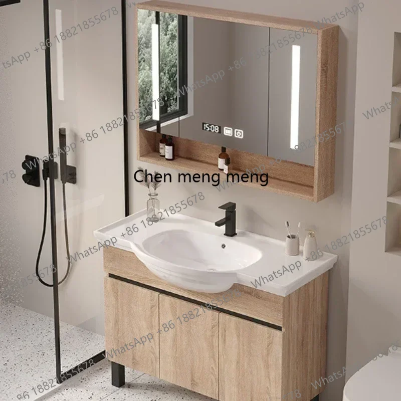 

Wooden Bathroom Floor Cabinets with Ceramic Washbasin Smart Mirror Cabinet Modern Bathroom Vanity with Sink Bathroom Furniture