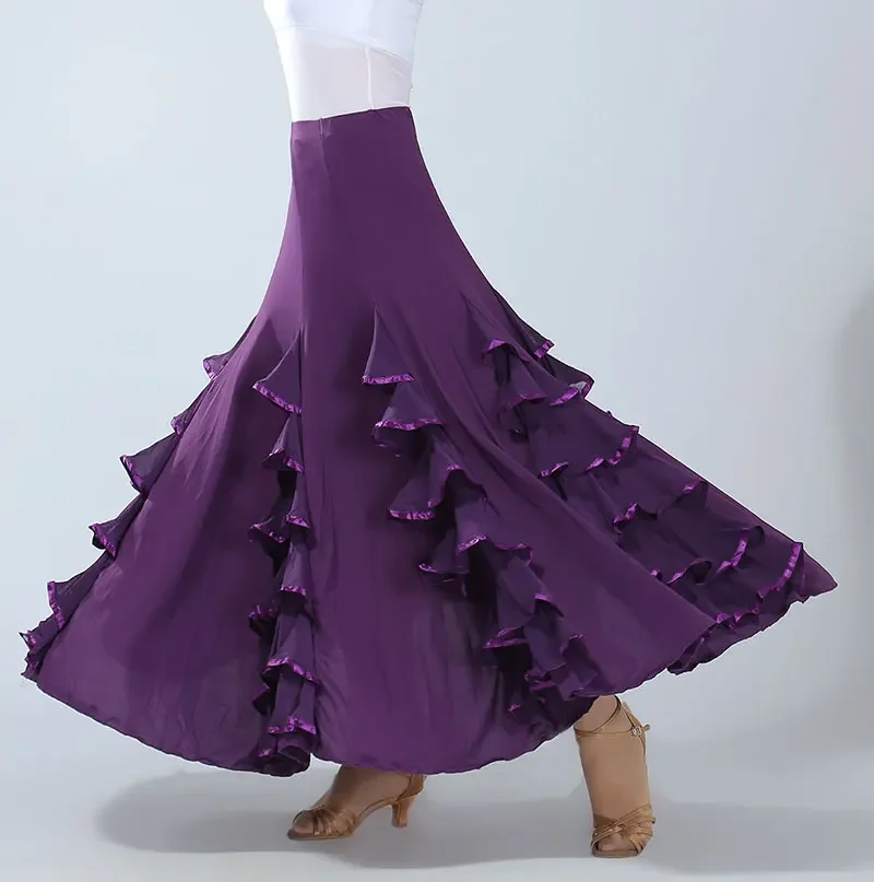 Women Modern Dance Wear Skirt Long Ruffle Ballroom Skirts Standard Flamenco Dance Costume Spanish Flamenco Dress Waltz Skirt