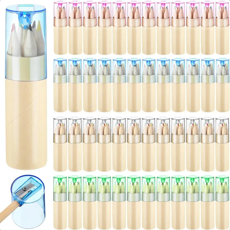 

Набор из 24 мини-цветных карандашей, забавные цветные карандаши для рисования с точилкой, короткий цветной карандаш 3,5 в тюбике для студентов-художников