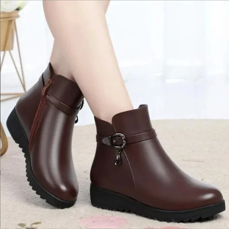 2025年冬新作 マザーズブーツ レディース フラットブーツ 暖かい 滑り止め ウェッジソール 厚底 ウール 大きいサイズ 41 42 43 ママブーツ