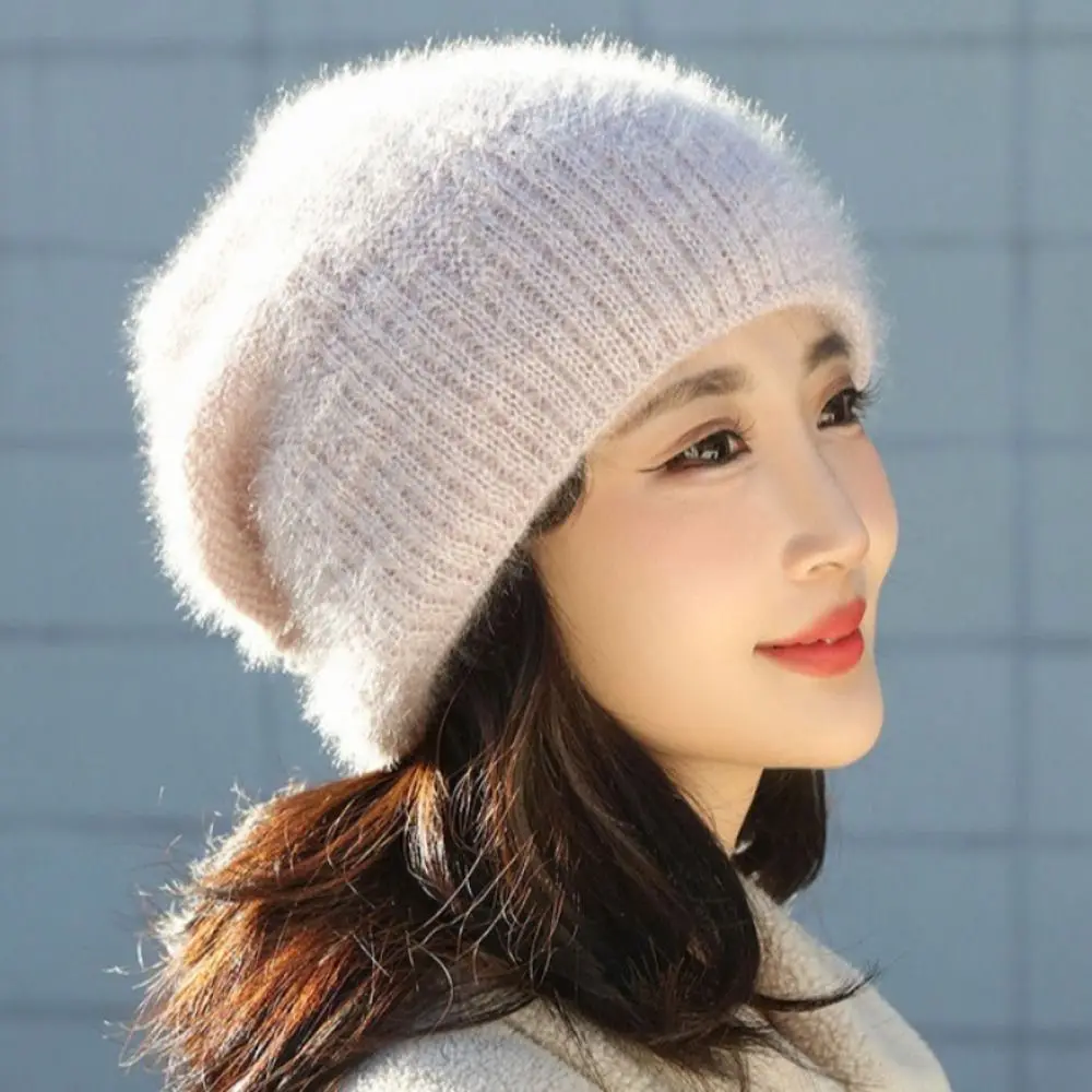 Soft Knitted Fabric Knitted Hat Solid Color Design Ear Protection Beanie Hat Soft Fabric Fur Hat Autumn Season