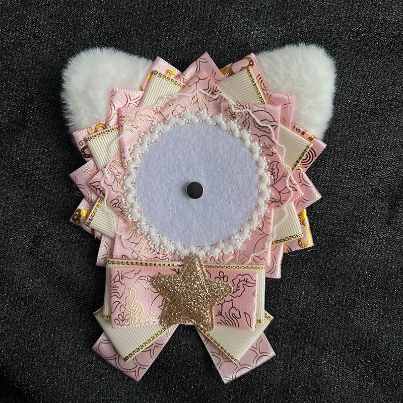 

Cute Lolita Badge Base Tray with Cat Ear Handmade Badge Holders for Itabag Ornament Decoration Ribbon Badge Rosette